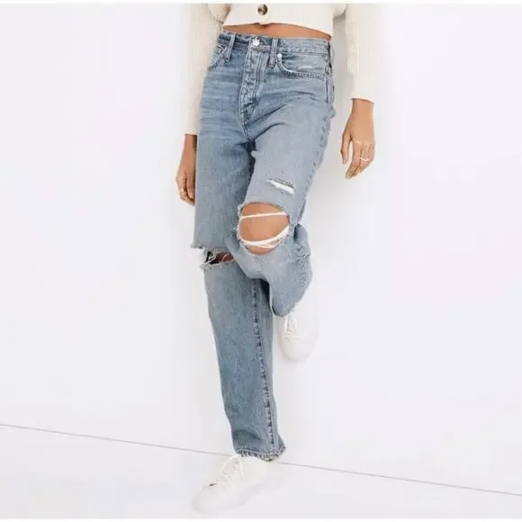 Madewell Women’s The Dad Jean High Rise Distressed Size 26 Light Wash - Picture 5 of 14